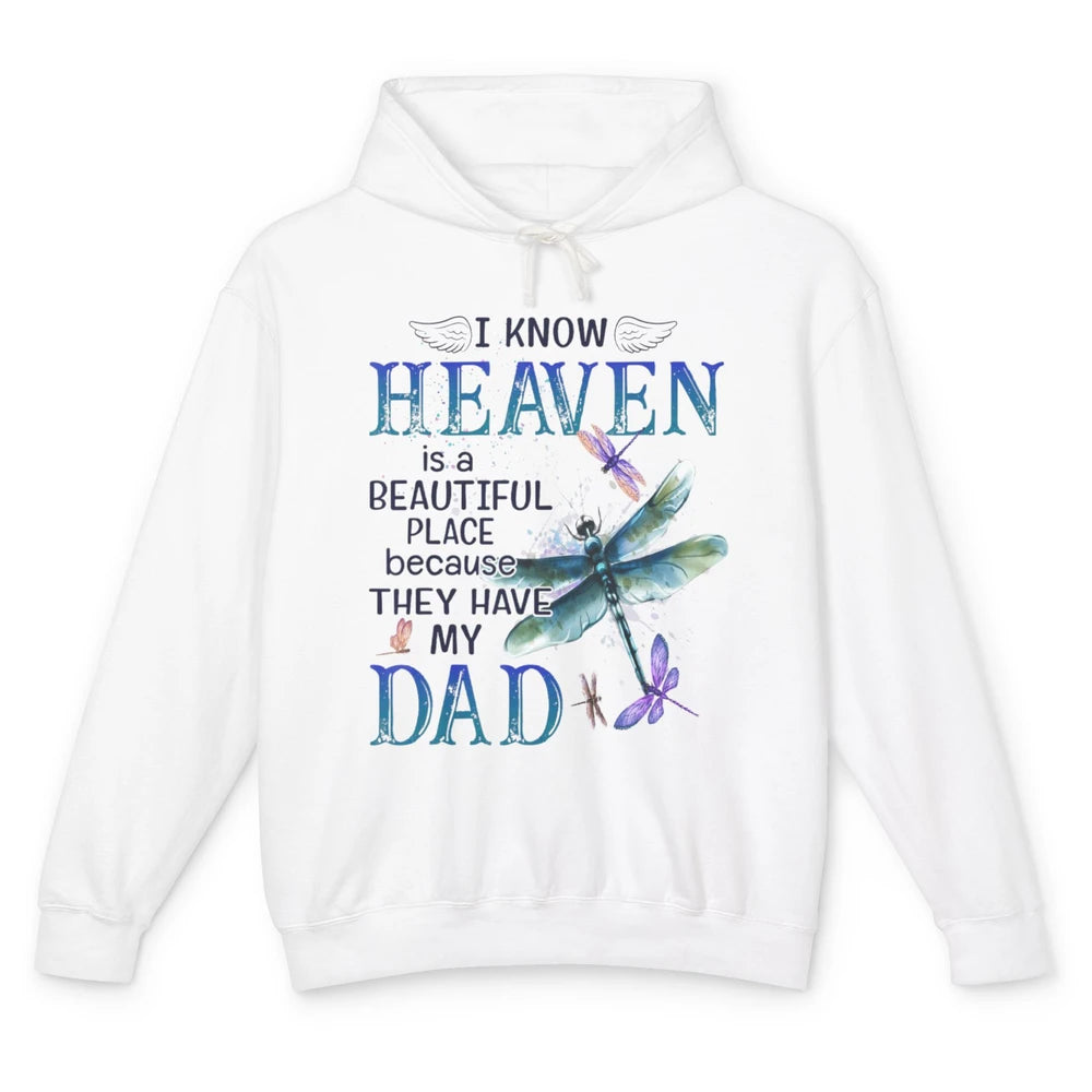 Heaven Beautiful Dad In Heaven Dragonfly Memories Guardian Unisex Lightweight Hoodie