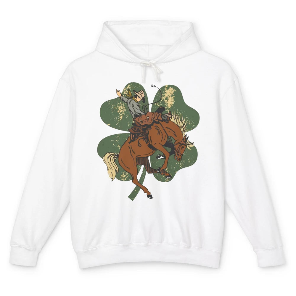 Cowboy Bronc Horsing Shamrocks St. Patricks Day Western Unisex Lightweight Hoodie