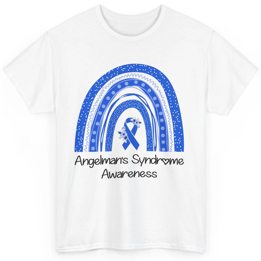 We Wear Blue Angelman's Syndrome Floral Blue Ribbon Rainbow Classic Unisex T-Shirt