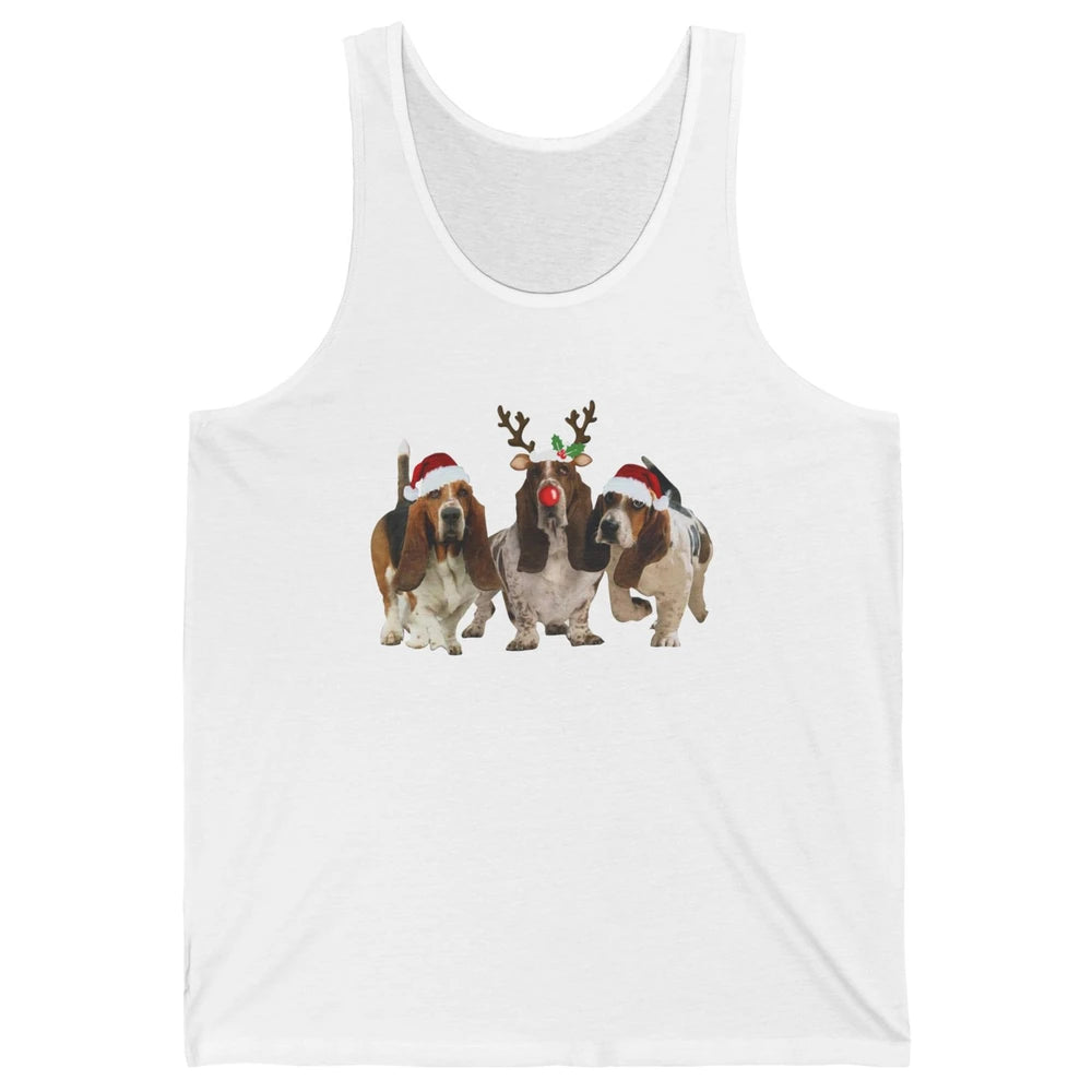 Basset Hound Santa Hats And Reindeer Horns Christmas Dog Mom Unisex Jersey Tank