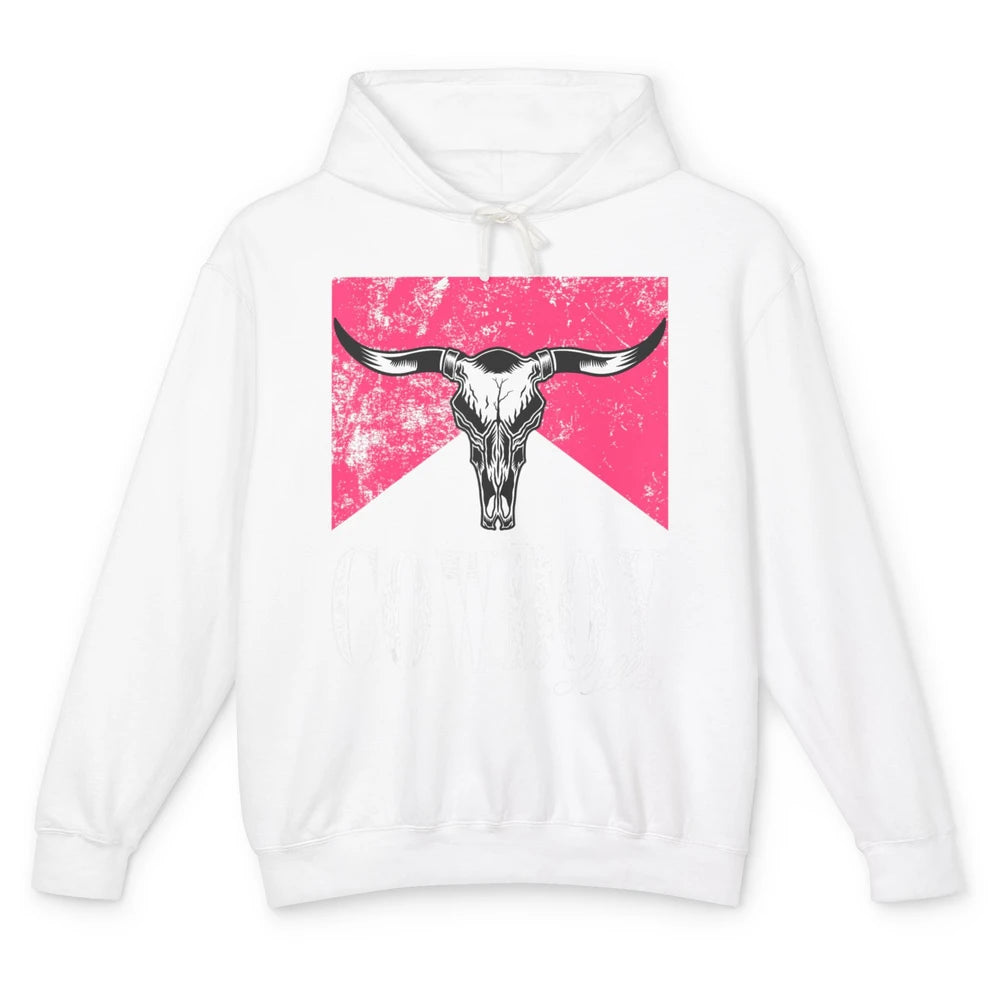 Western Cowboy Bull Skull Pink Southern Country Killer Retro Unisex Lightweight Hoodie