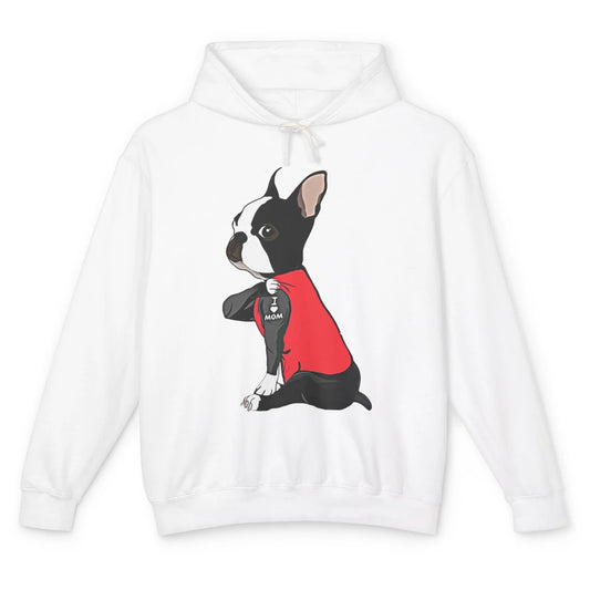 Boston Terrier I Heart Mom Dog Mother Boston Terrier Dog Mom Unisex Lightweight Hoodie