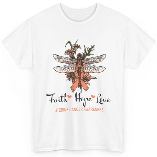 Faith Hope Love Dragonfly Peach Uterine Cancer Awareness Classic Unisex T-Shirt