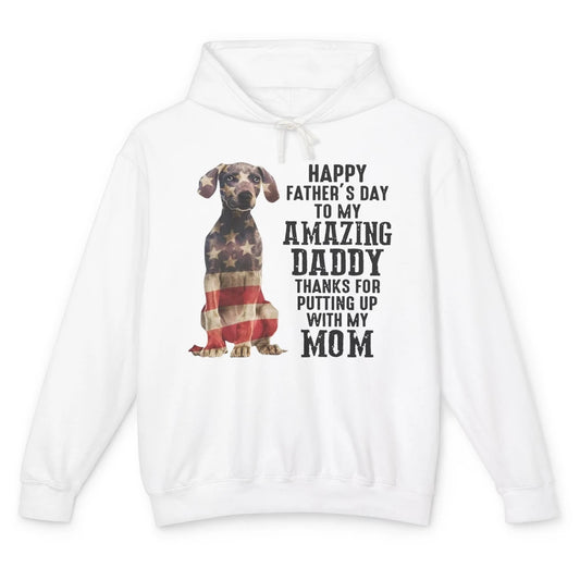 US Flag Weimaraner Dad Happy Fathers Day To My Amazing Daddy Unisex Lightweight Hoodie