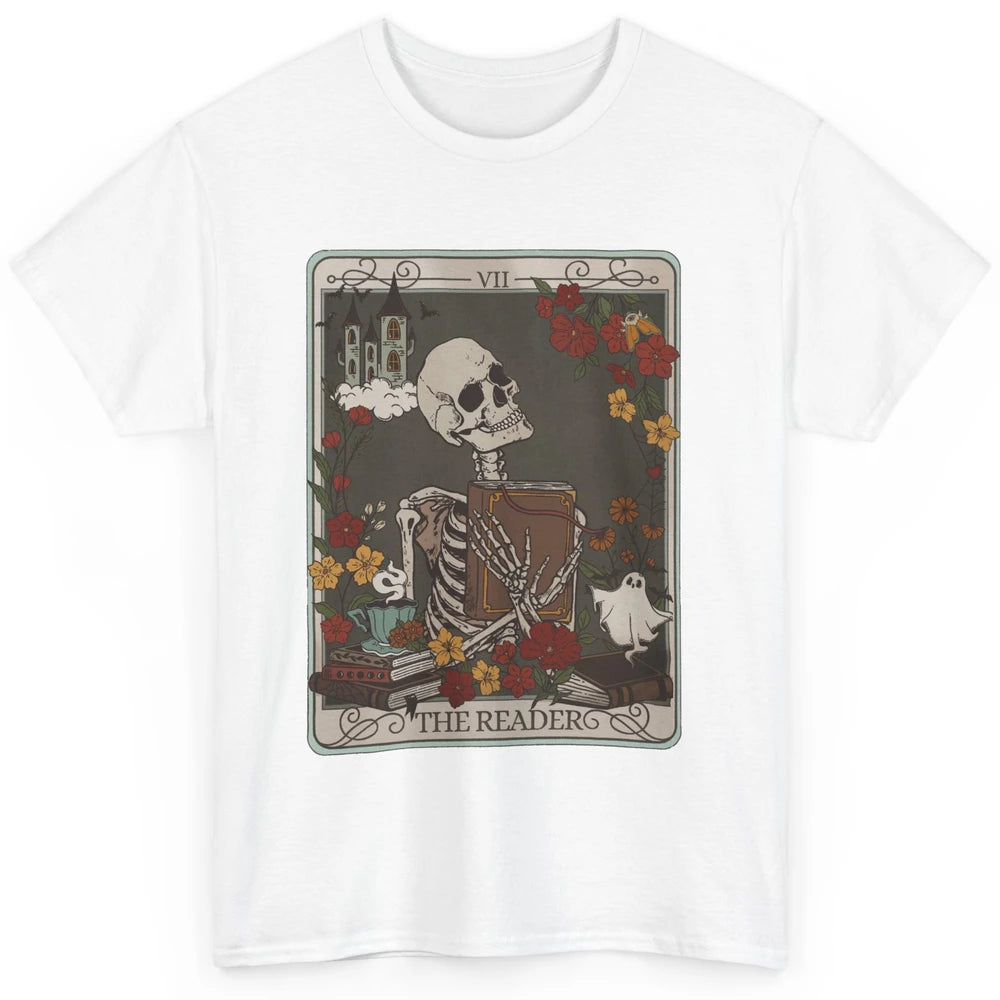 Retro Skeleton Reading Books The Reader Tarot Card Halloween Classic Unisex T-Shirt