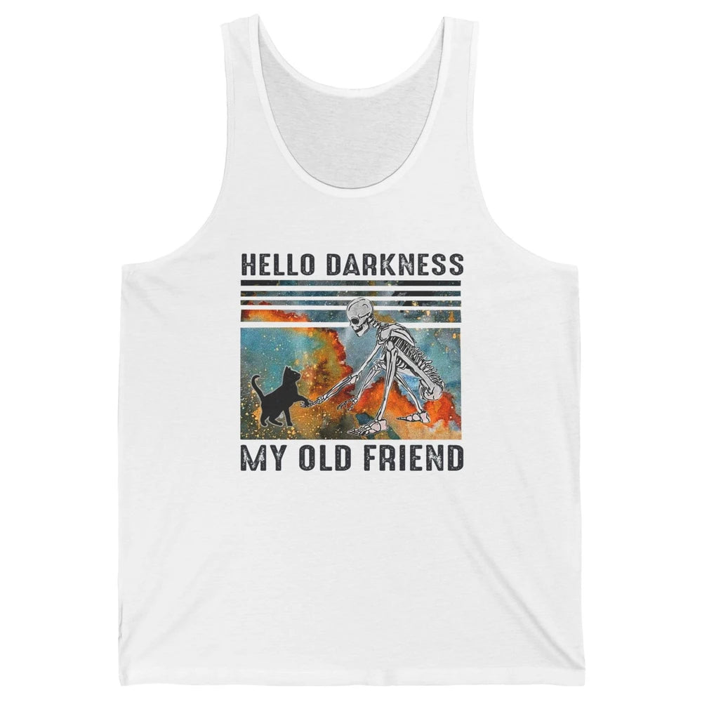 Black Cat And Skeleton Hello Darkness My Old Friend Cat Love Unisex Jersey Tank