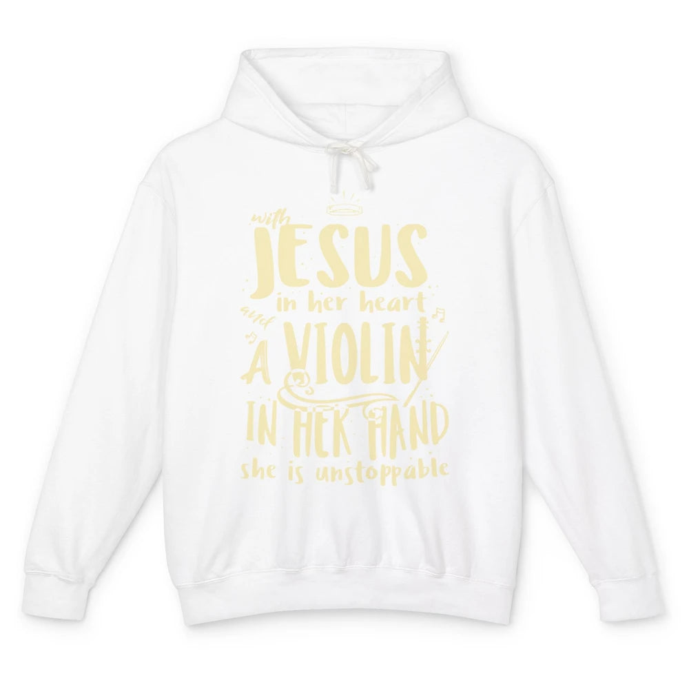 With Jesus Violin Player Retro Violinist Musical Instrument Unisex Lightweight Hoodie