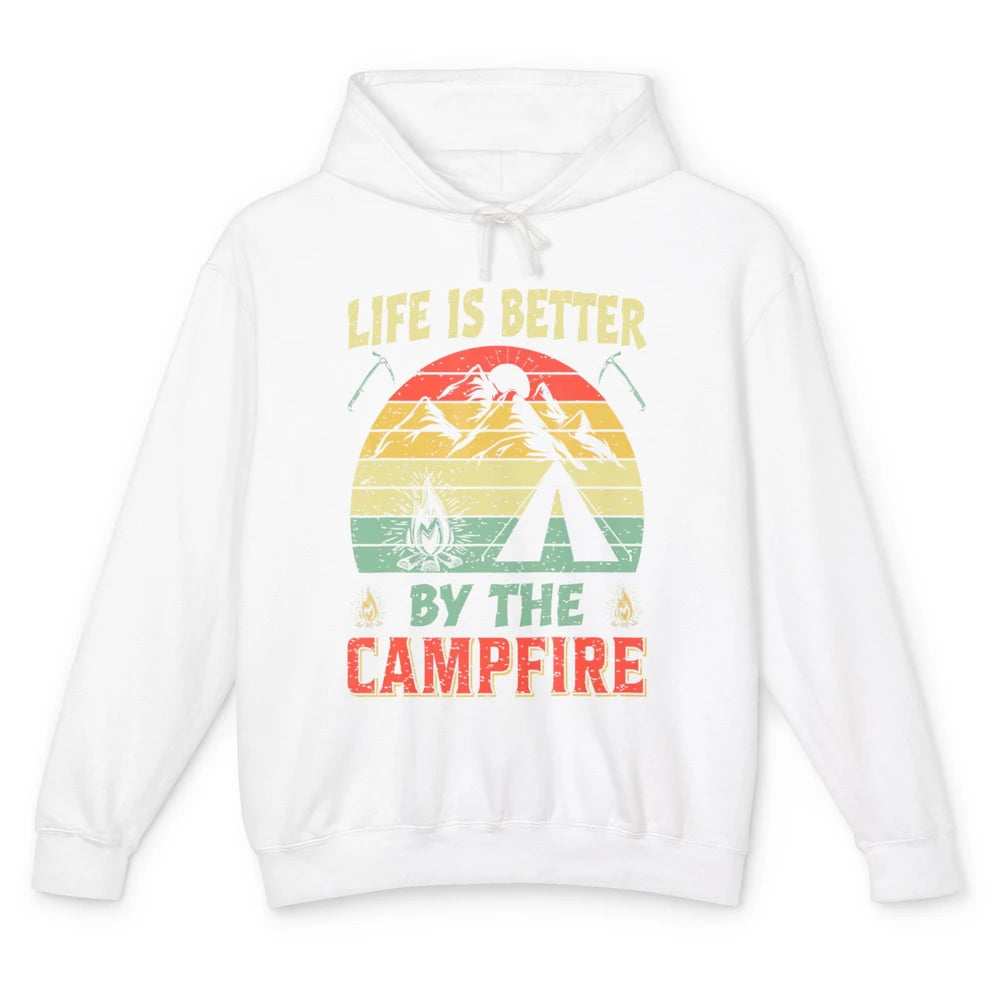 Retro Life Better By Campfire Happy Camp Nature Outdoor Camp Unisex Lightweight Hoodie