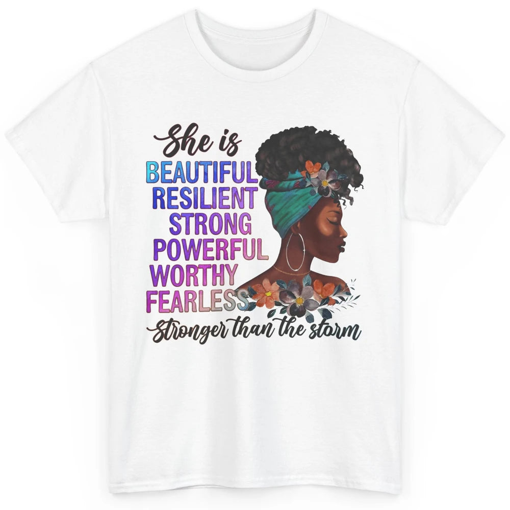 Floral Afro Woman She Is Stronger Than The Storm Religious Classic Unisex T-Shirt