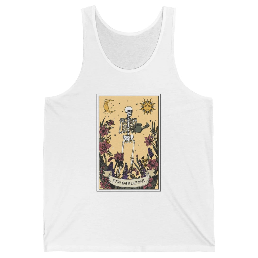 Retro Skeleton The Gardener Tarot Card Plant Lady Halloween Unisex Jersey Tank