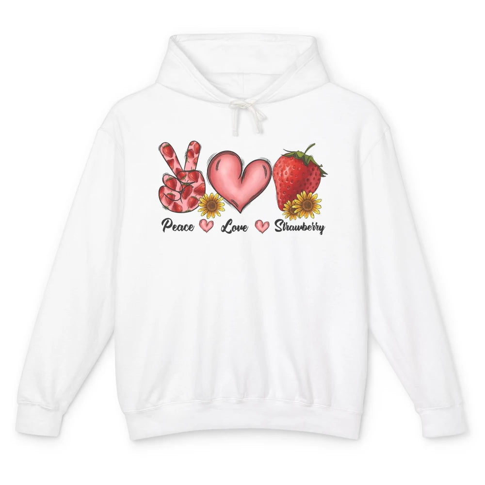 Peace Love Strawberry Strawberries Lover Strawberry Festival Unisex Lightweight Hoodie