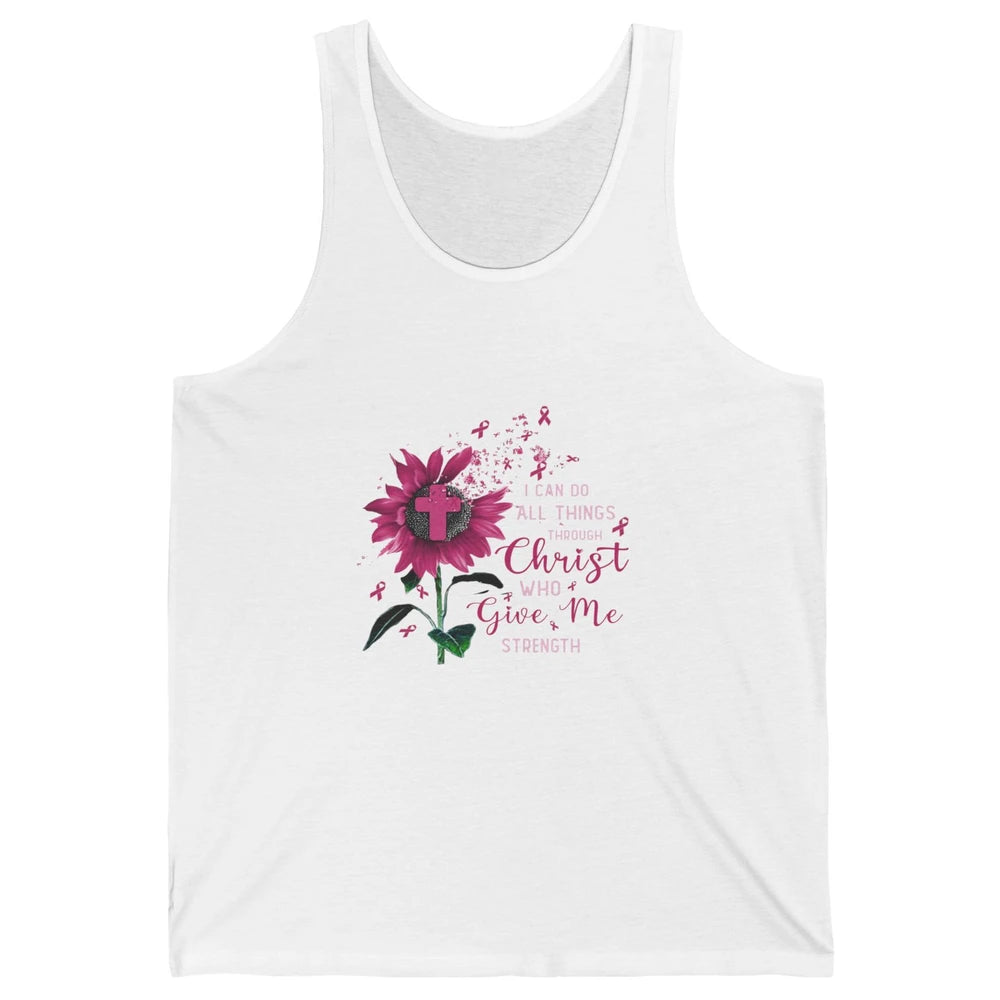 Breast Cancer Month Sunflower God Strength Cross Pink Ribbon Unisex Jersey Tank