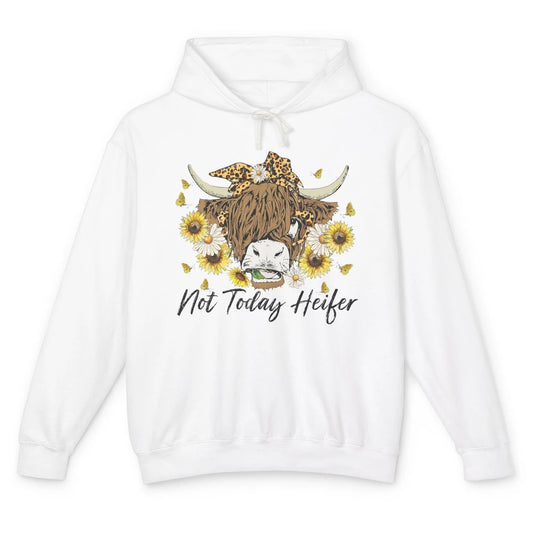 Leopard Highland Cow Bandana Not Today Heifer Western Farmer Unisex Lightweight Hoodie