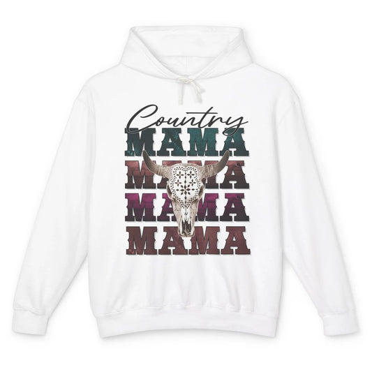 Country Mama Rodeo Bull Skull Western Texas Long Horn Cowboy Unisex Lightweight Hoodie