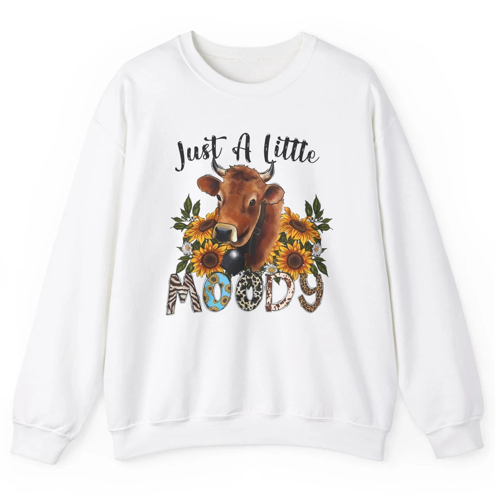 Sunflower Cow Just A Little Moody Leopard Western Country Unisex Crewneck Sweatshirt