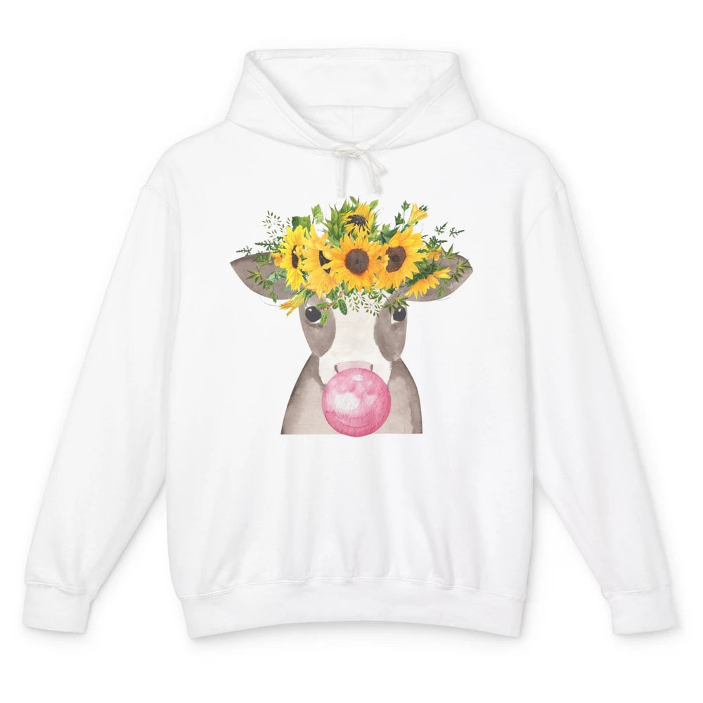 Sunflower Cow Bubble Gum Not In The Mood Western Farm Animal Unisex Lightweight Hoodie