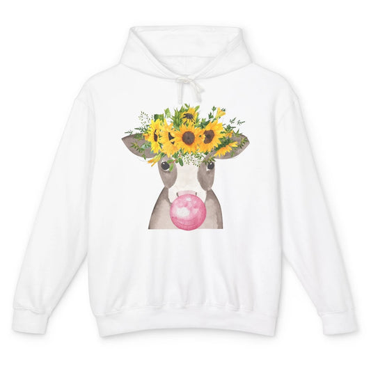 Sunflower Cow Bubble Gum Not In The Mood Western Farm Animal Unisex Lightweight Hoodie