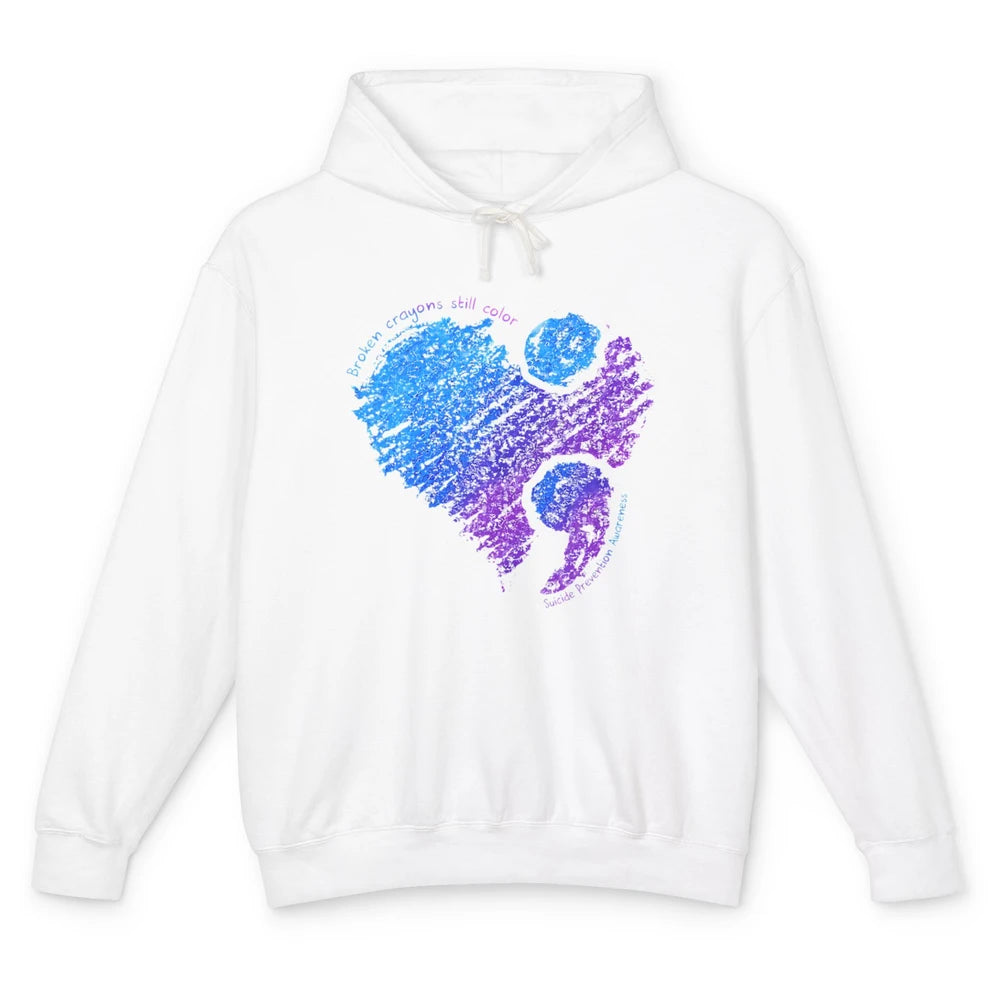 Semicolon Turquoise Blue Ribbon Heart Suicide Prevention Unisex Lightweight Hoodie