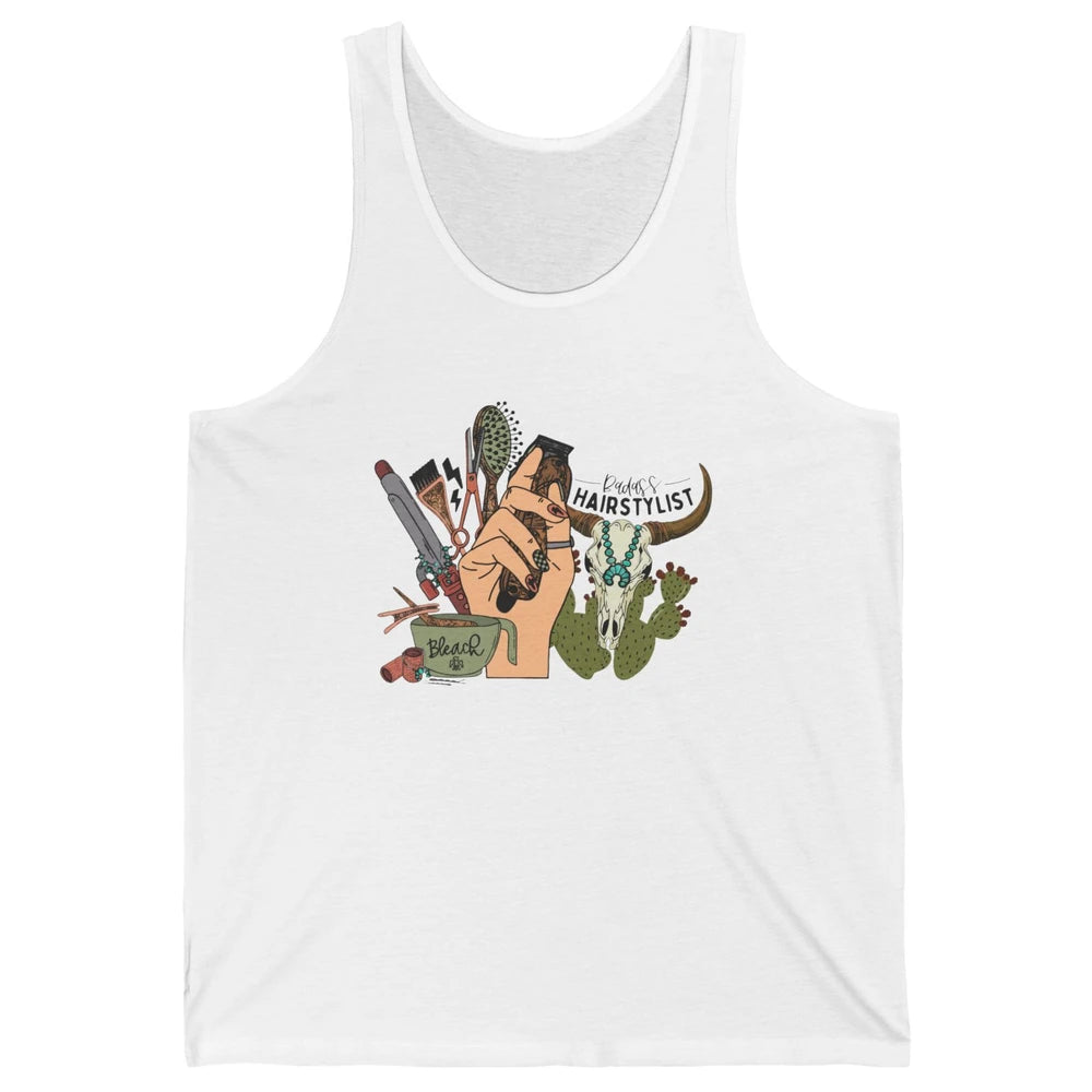 Western Hairstylist Boho Bull Skull Western Cosmetology Life Unisex Jersey Tank