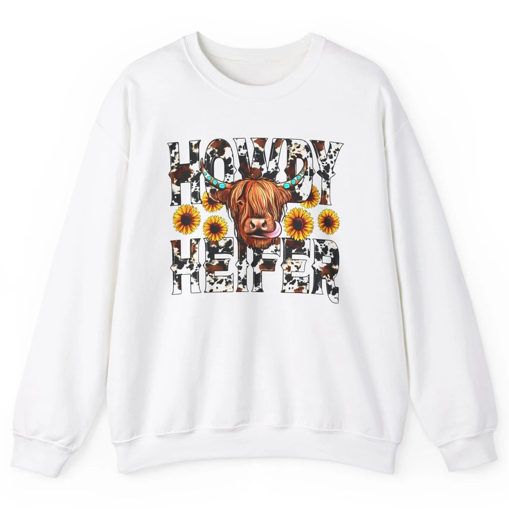 Sunflower Highland Cow Howdy Heifer Western Country Cowboy Unisex Crewneck Sweatshirt