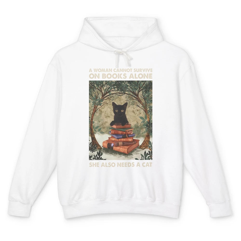 A Woman Cannot Survive On Books Alone She Also Needs A Cat Unisex Lightweight Hoodie