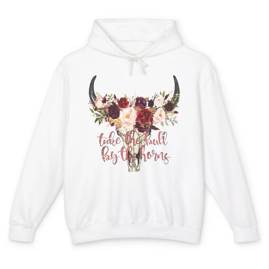 Boho Bull Skull Take The Bull By The Horns Western Country Unisex Lightweight Hoodie