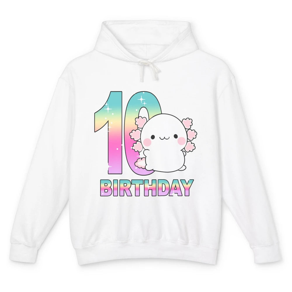 Cute Axolotl 10th Birthday Girl Boy 10 Years Old Birthday Unisex Lightweight Hoodie