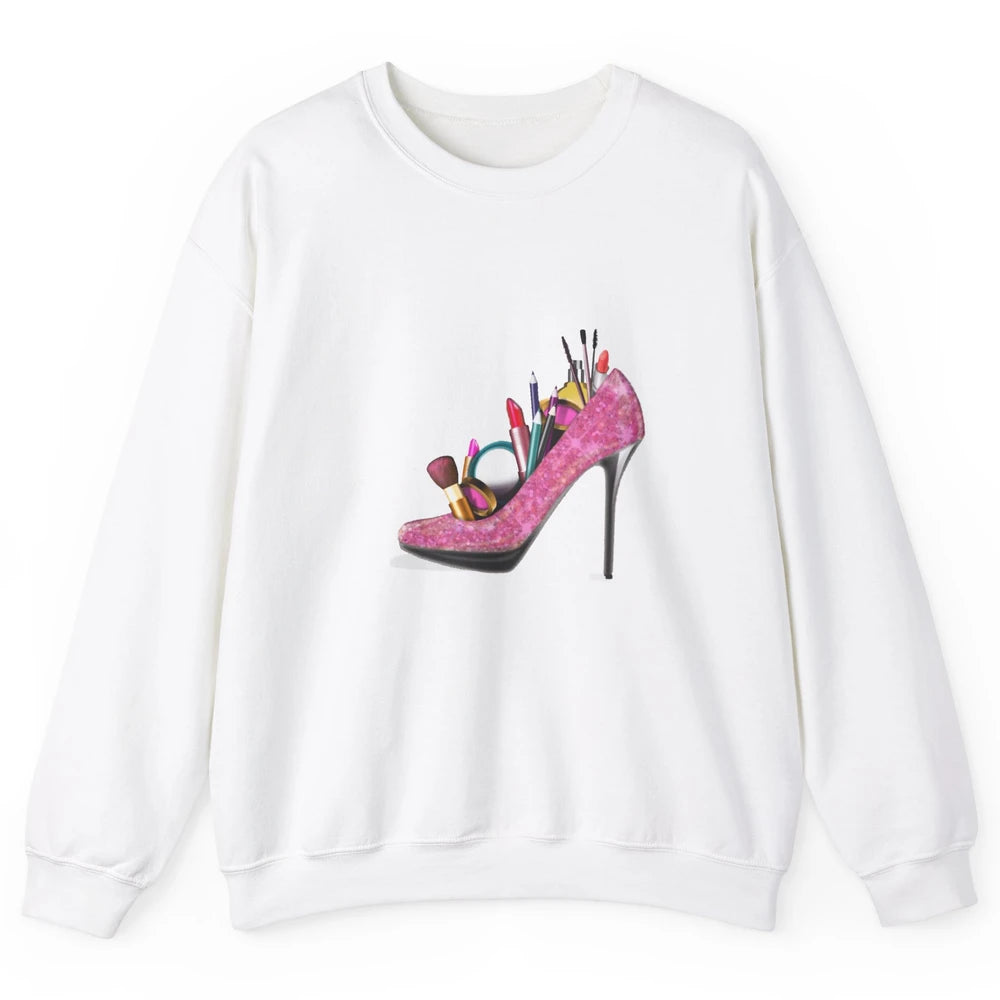 Woman High Heel Stilettos Makeup Artist Girly Lipstick Brush Unisex Crewneck Sweatshirt