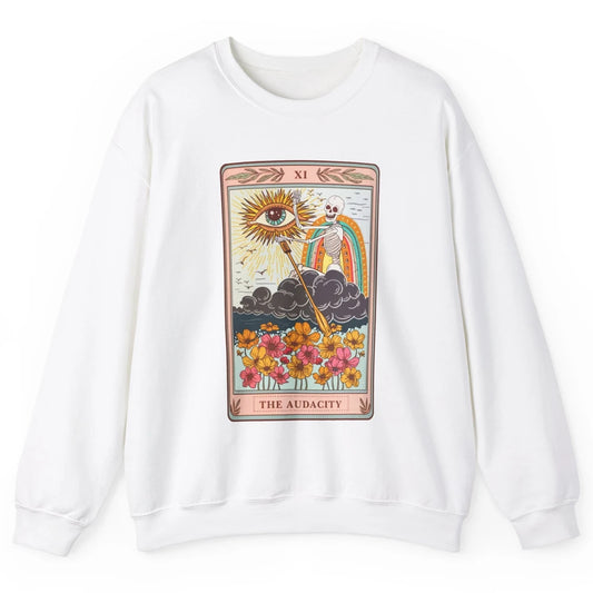 Retro Skeleton Riding Cloud The Audacity Tarot Card Rainbow Unisex Crewneck Sweatshirt