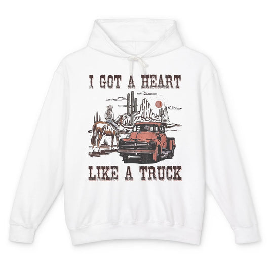 Western Sunset Cowgirl I Got Heart Like Truck Rodeo Cactus Unisex Lightweight Hoodie