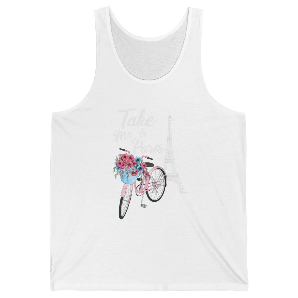 Take Me To Paris France Floral Minimal Eiffel Tower Travel Unisex Jersey Tank