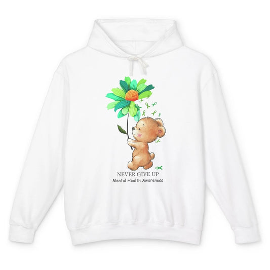 Mental Health Awareness Keep Going Daisy Bear Green Ribbon Unisex Lightweight Hoodie