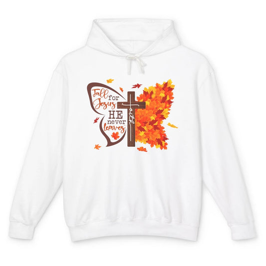 Fall For Jesus He Never Leaves Butterfly Christian Faith Unisex Lightweight Hoodie