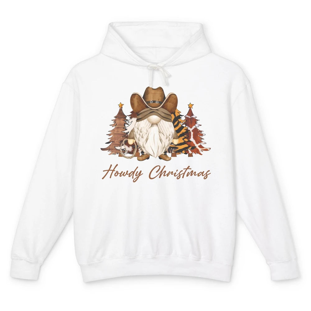 Retro Leopard Cowboy Gnome Howdy Christmas Western Holiday Unisex Lightweight Hoodie