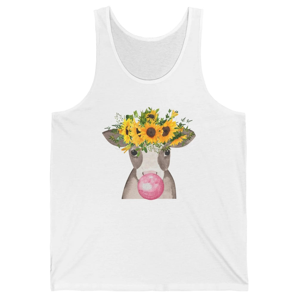 Sunflower Cow Bubble Gum Not In The Mood Western Farm Animal Unisex Jersey Tank