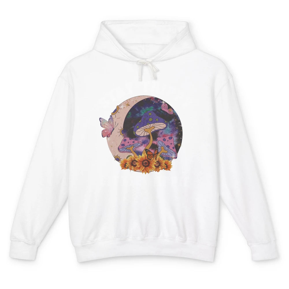 Stay Trippy Little Hippie Mushroom Sunflower Plant Retro Unisex Lightweight Hoodie