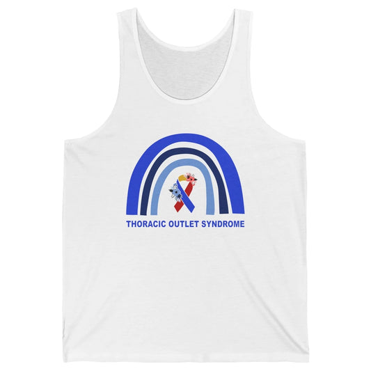 Thoracic Outlet Syndrome Awareness Floral Blue Red Ribbon Unisex Jersey Tank