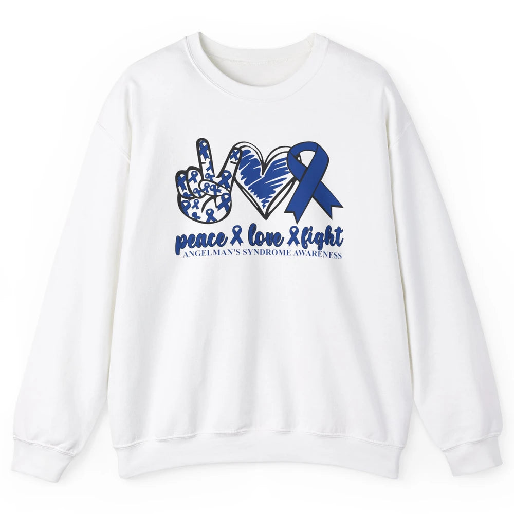 Angelman's Syndrome Awareness Blue Ribbon Peace Love Fight Unisex Crewneck Sweatshirt