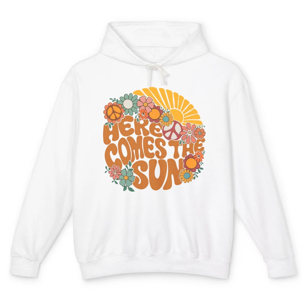 Here Comes The Sun Hippie Sunflower Positive Mind And Life Unisex Lightweight Hoodie