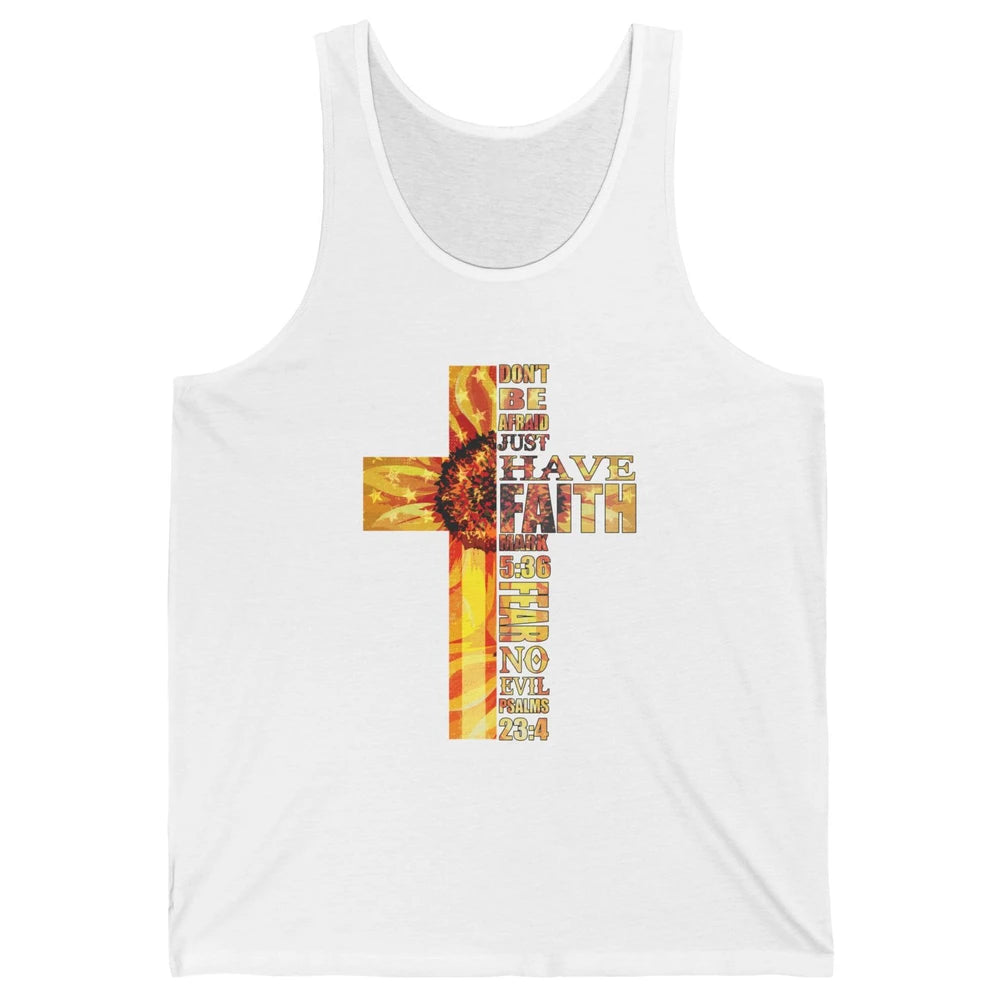 Sunflower Faith Cross Fear No Evil Christian US Flag Unisex Jersey Tank