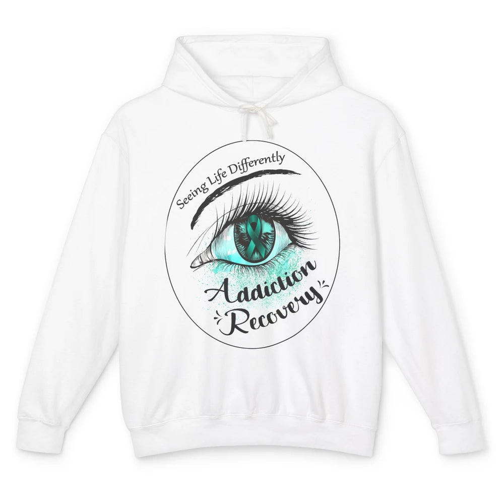 Addiction Awareness Seeing Life Differently Eye Teal Ribbon Unisex Lightweight Hoodie