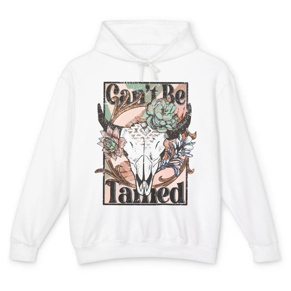 Floral Boho Bull Skull Can't Be Tamed Western Country Spirit Unisex Lightweight Hoodie