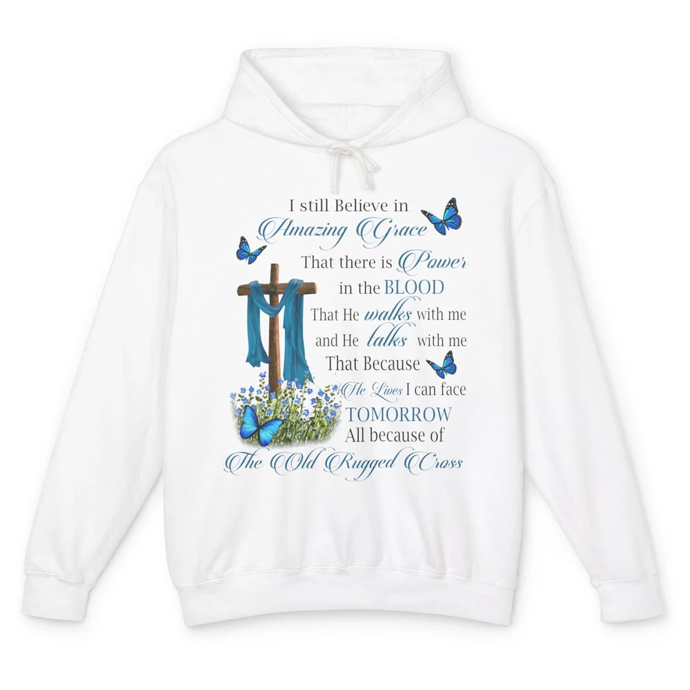 Jesus Cross Butterfly Believe In Amazing Grace Christian Unisex Lightweight Hoodie