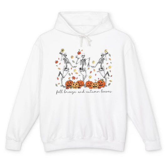 Retro Pumpkin Dancing Skeleton Fall Breeze And Autumn Leaves Unisex Lightweight Hoodie