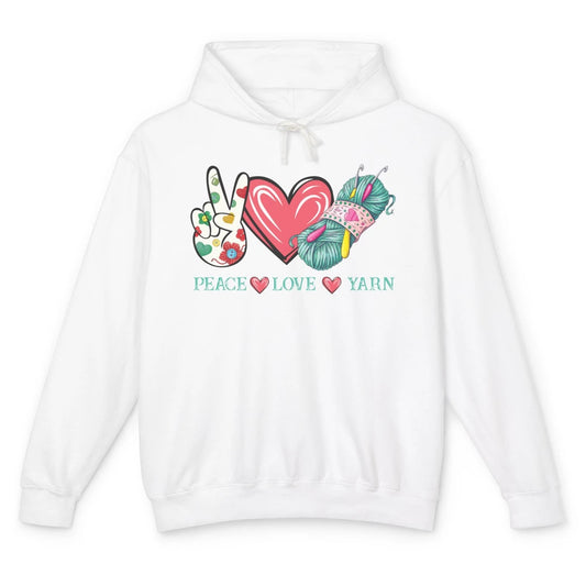 Peace Love Yarn Crochet Lovers Yarning Crocheting Heart Gift Unisex Lightweight Hoodie