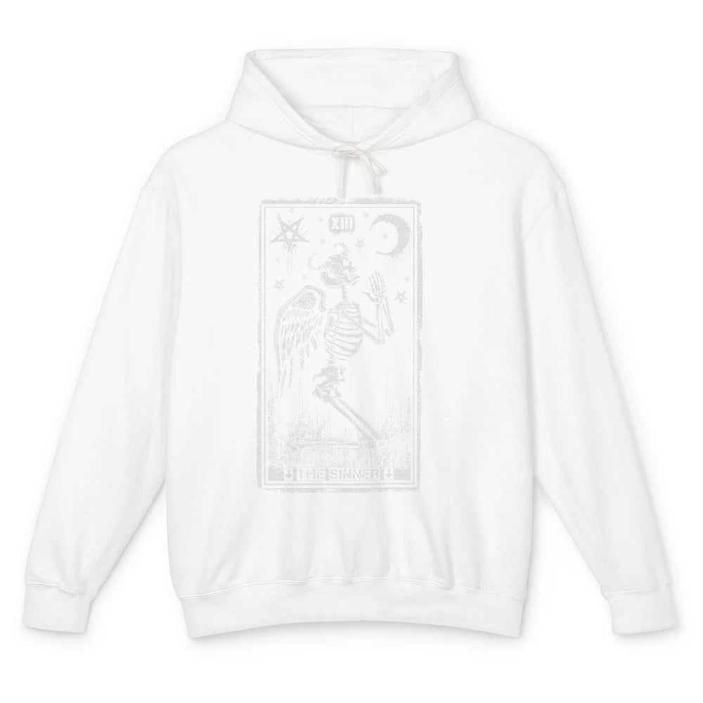 Retro Skeleton Kneeling The Sinner Tarot Card Wiccan Pagan Unisex Lightweight Hoodie