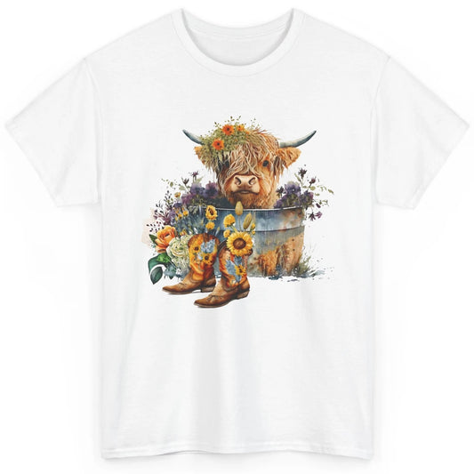 Cute Highland Cow In Metal Tub Western Cow Cowboy Boots Classic Unisex T-Shirt