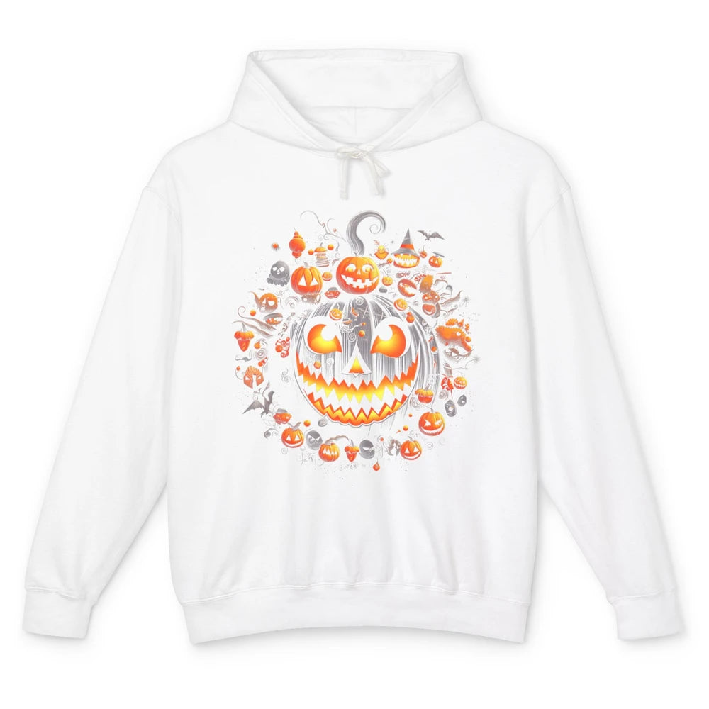 Funny Pumpkin Horror Ghost Boo Halloween Spooky Season Skull Unisex Lightweight Hoodie