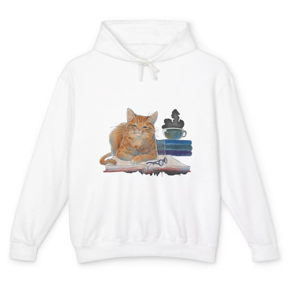 Books Coffee And Cats Are My Happy Place Cat Coffee Book Unisex Lightweight Hoodie