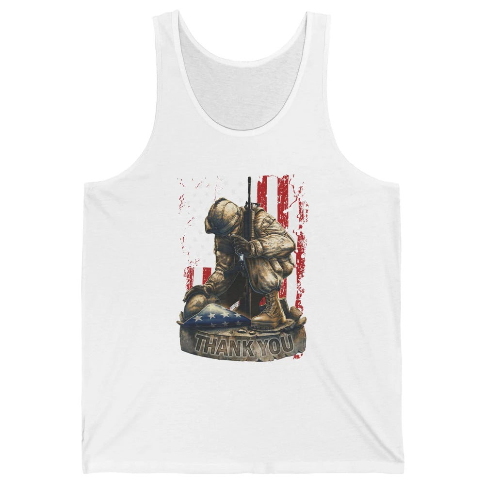 Vintage US Flag Veteran Thank You Military Boot Memorial Day Unisex Jersey Tank